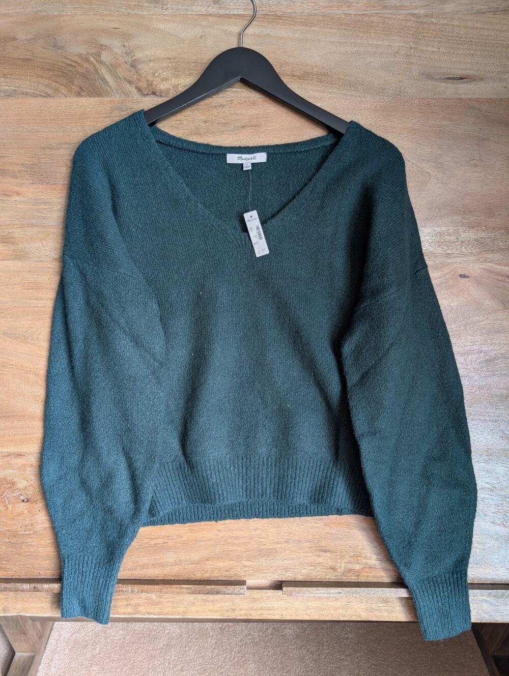Madewell Sweater Women's Small Green Merino Wool Blend Long Sleeve V-Neck NWT